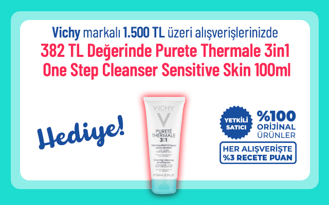 <a href="https://www.recete.com/vichy">Purete Thermale 3in1 One Step Cleanser Sensitive Skin 100ml Hediye</a>