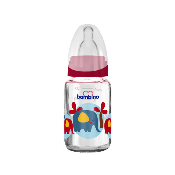 Bambino Cam Biberon 125ml 0+ Ay - Kırmızı - Fil Desenli - 1