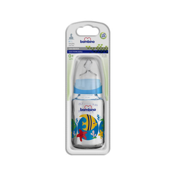 Bambino Cam Biberon 125ml 0+ Ay - Mavi - Balık - 1