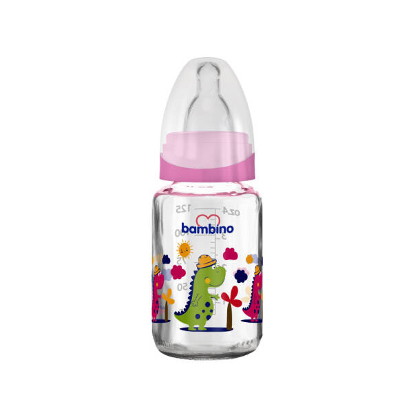 Bambino Cam Biberon 125ml 0+ Ay - Pembe - Dinazor Desenli - 1