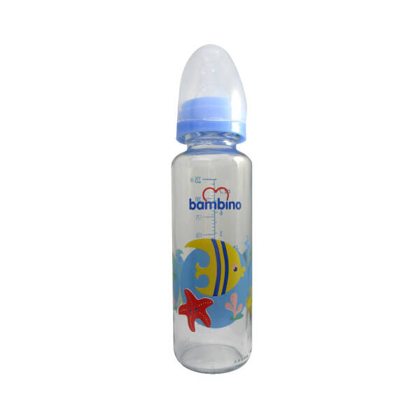 Bambino Cam Biberon 225ml 0+ Ay - Mavi - Balık Desenli - 1