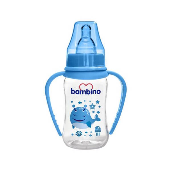 Bambino Natural PP Kulplu Biberon 150ml 0+ Ay - Mavi - Ahtapot - 1