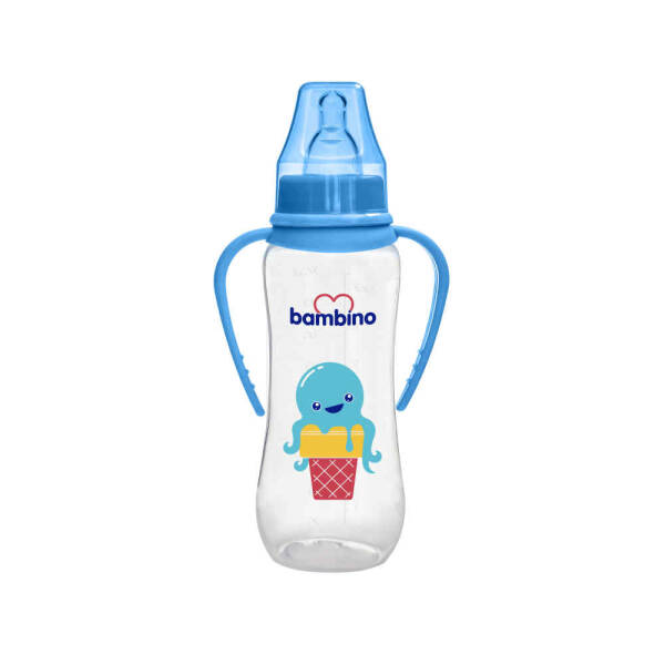 Bambino Natural PP Kulplu Biberon 250ml 0+ Ay - Mavi - Ahtapot - 1