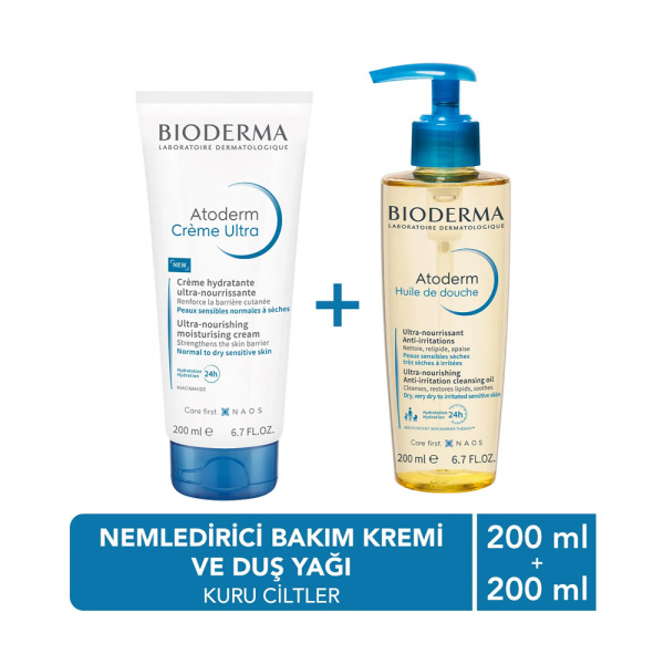 Bioderma Atoderm Cream 200ml + Shower Oil 200ml Set - 2