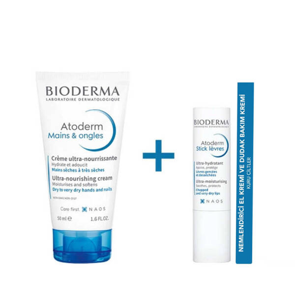 Bioderma Atoderm Hand Cream 50ml + Lip Stick 4g Set Nemlendiricili El Kremi ve Dudak Bakım Kremi - 1