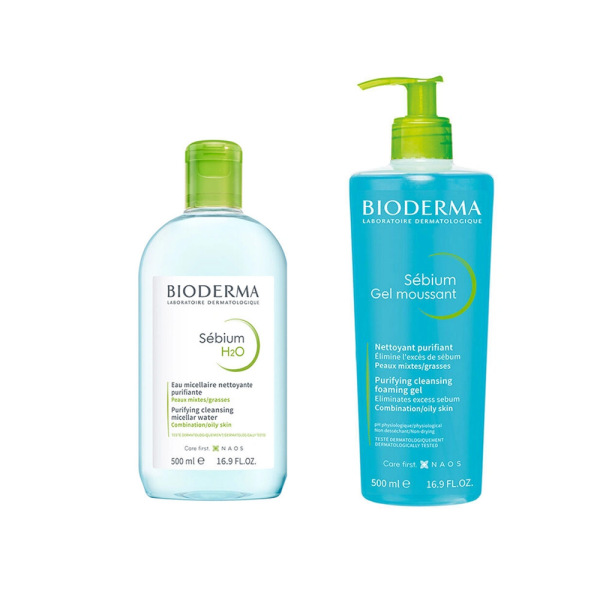 Bioderma Sebium H2O 500ml + Sebium Foaming Gel 500ml - 1