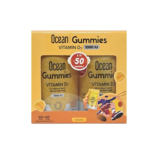 Ocean Gummies Vitamin D3 1000IU Portakal Aromalı Gıda Takviyesi 60+60 Avantajlı Paket - 1