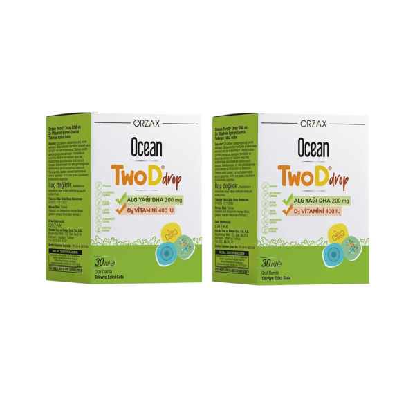 Ocean TwoDrop Alg Yağı DHA 200mg D3 Vitamini 400IU 2x30ml - 1