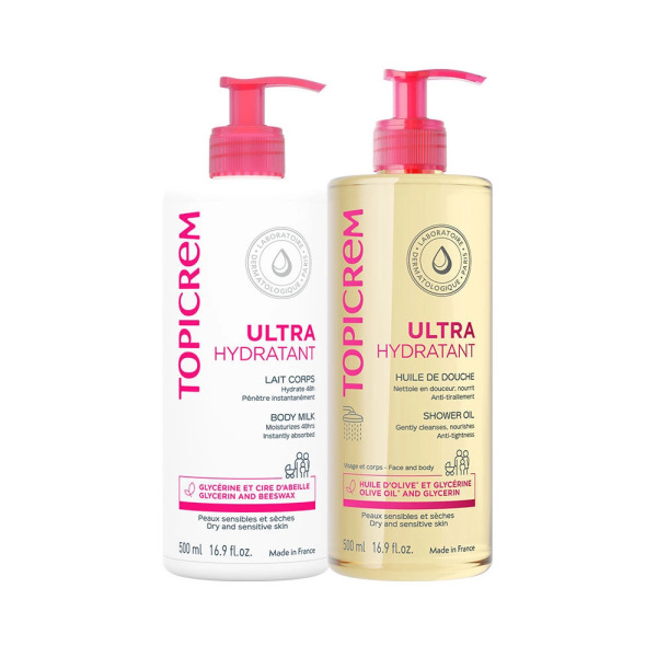 Topicrem Ultra Hydratant Body Milk 500ml + Ultra Hydratant Shower Oil 500ml Kofre - 1